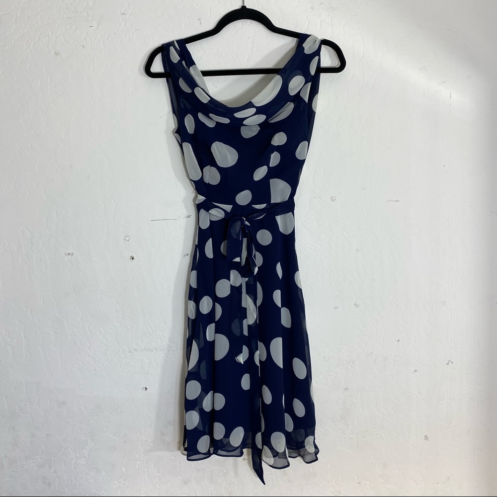 NEW Liza Luxe blue white polka dot drape back dress size XXS